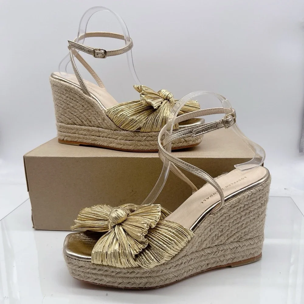 Loeffler Randall Charley Wedge Platform Sandal Espadrilles Gold EU 42 US 11